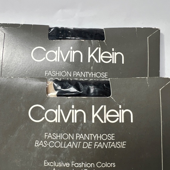 2 Pair Vintage Calvin Klein Stockings Size B Hosiery Black Striped Open Package - Picture 2 of 8